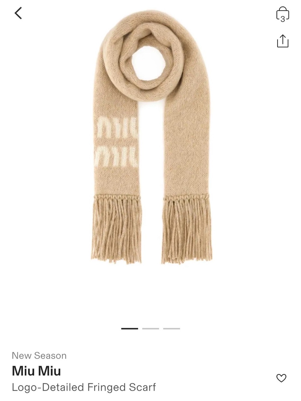 100% NEW Miu Miu Beige Mohair Logo Fringed Scarf - 2026 Collection